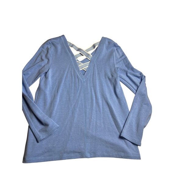 Lilly Pulitzer Luxletic Areli Pullover Top Blue Criss Cross Back Size M - Picture 4 of 13